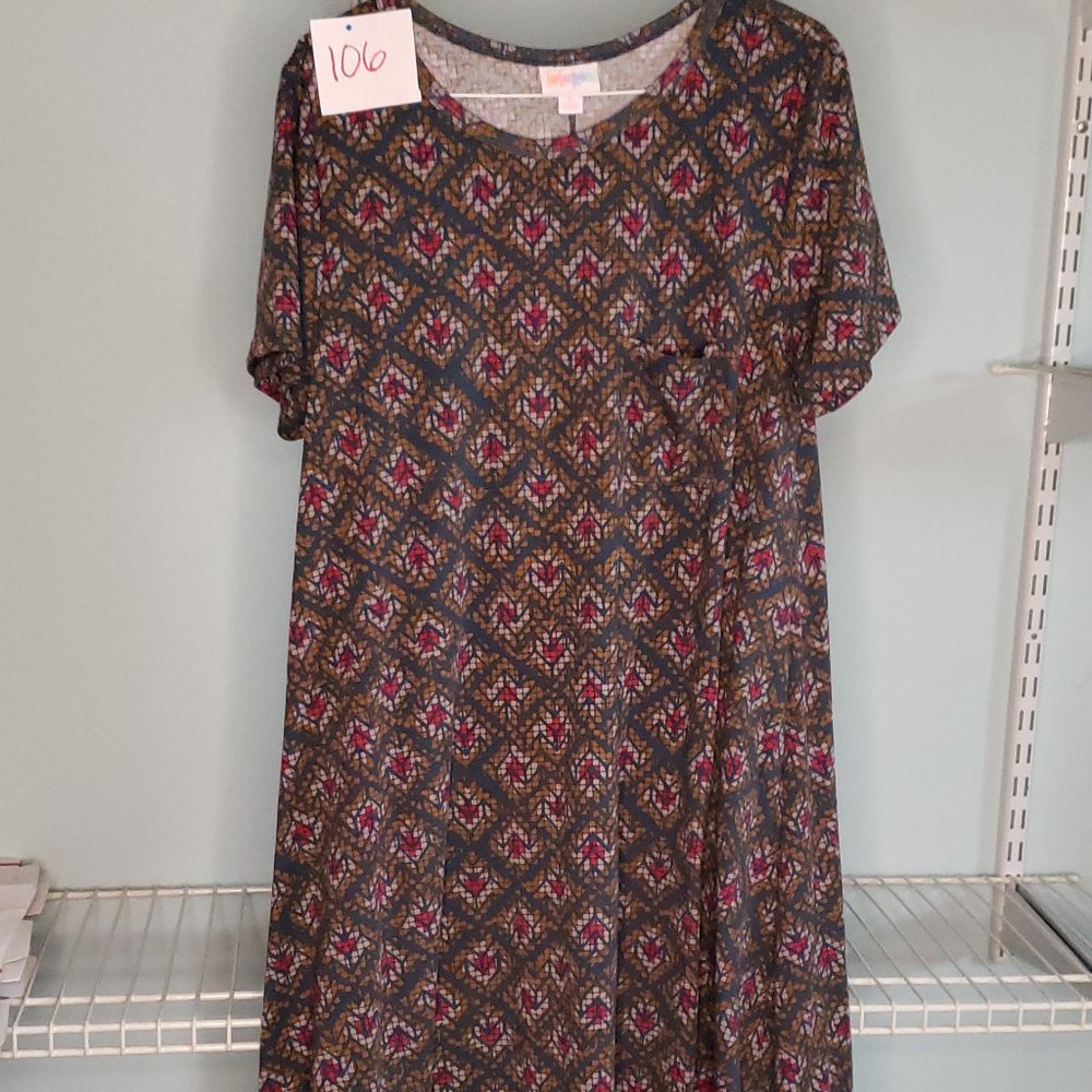 LulaRoe - Carly Dress - Small - Blk/Brown/Red